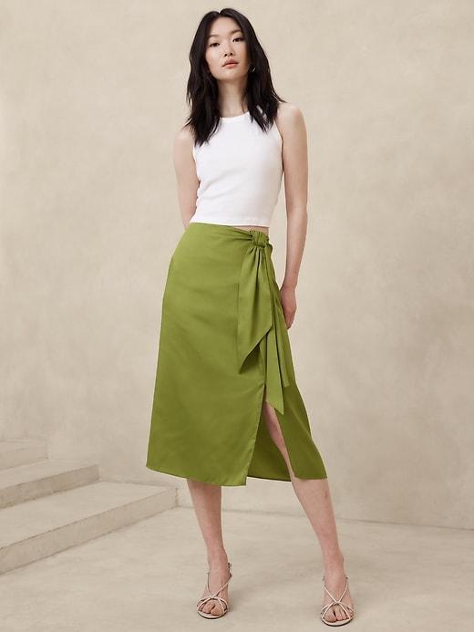 Silky Crepe Sarong Midi Skirt Product Image