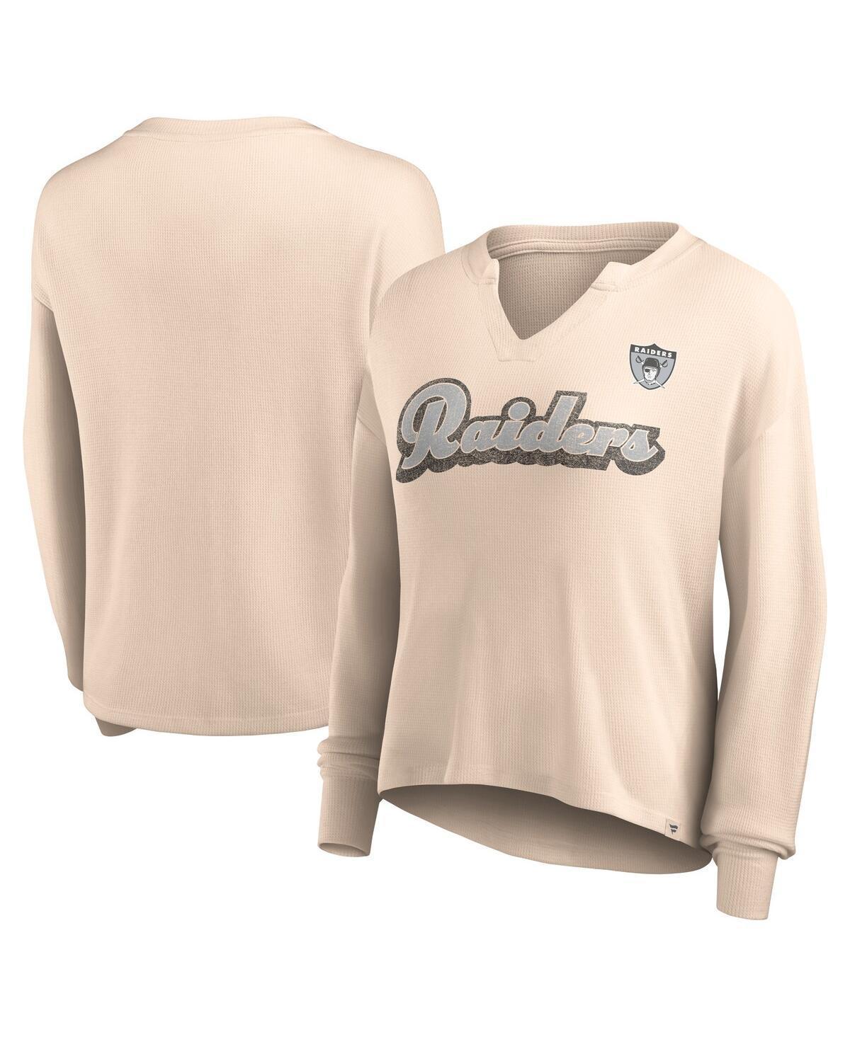 Womens Fanatics Branded Tan Las Vegas Raiders Go For It Notch Neck Waffle Knit Long Sleeve T-Shirt Product Image