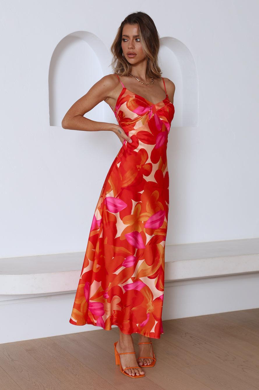 Having Fun Satin Midi Dress Red Product Image