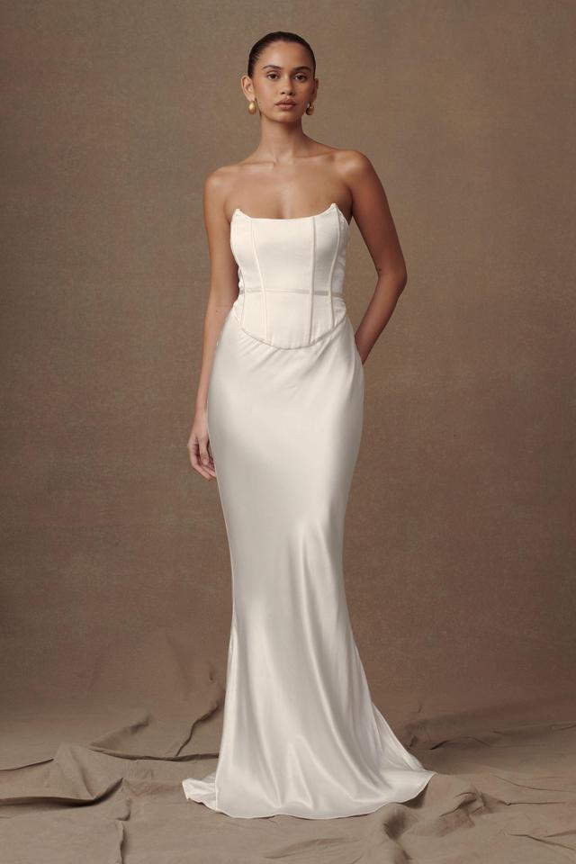 Harlow Satin Strapless Maxi Dress - Ivory Product Image