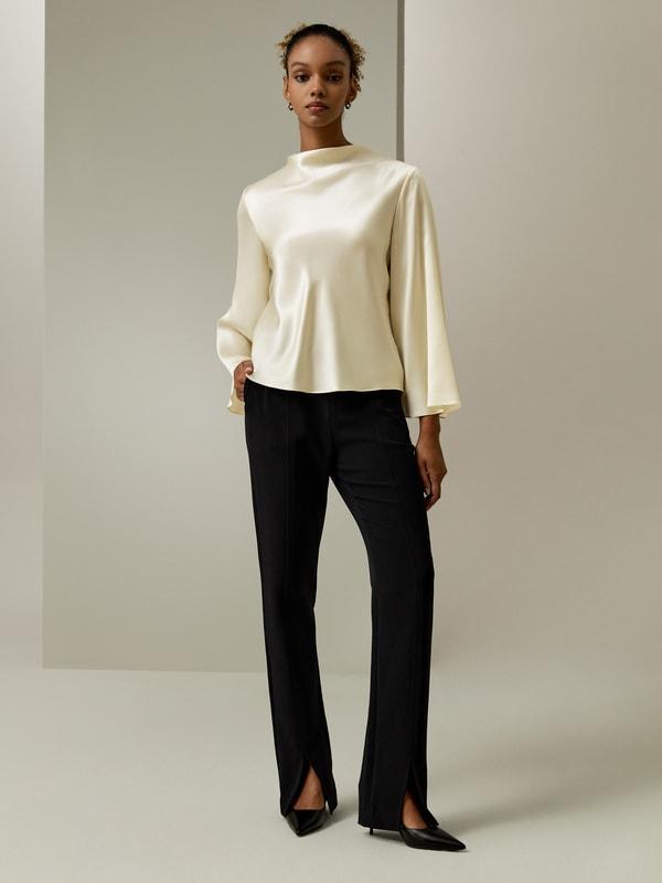 Bell sleeves minimalist silk top Product Image