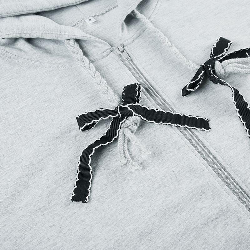 Plain Bow Zip Hoodie Product Image