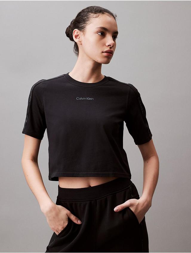 Calvin Klein Womens Logo Tape Boxy Fit Cropped T-Shirt - Black - XS Product Image