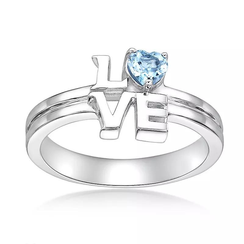 Gemminded Sterling Silver ISQA Blue Topaz Love Ring, Womens Product Image