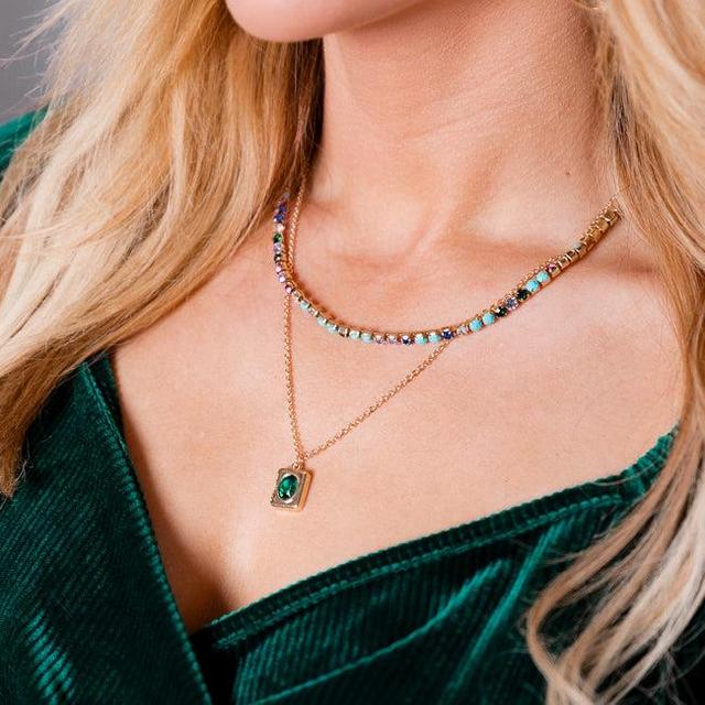 Two Layered Chain with Emerald Stone FINAL SALE Product Image