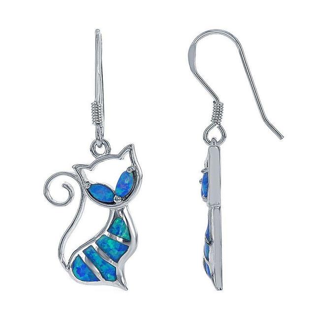 Sterling Silver Blue Opal Cat Drop Earrings, Womens, Silvertone Product Image