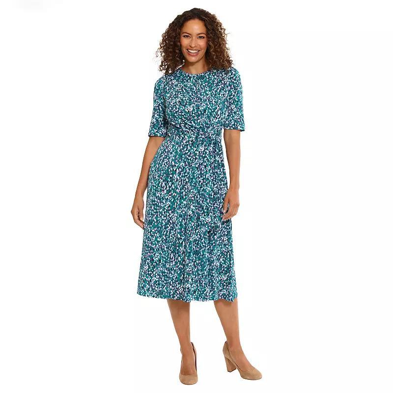 Womens London Times Elbow Sleeve Side Tie Fit & Flare Midi Blue Product Image