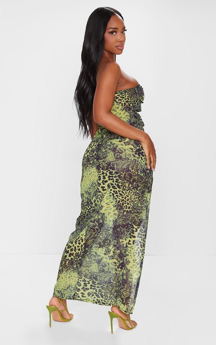 Shape Green Chiffon Leopard Printed Bandeau Cut Out Split Maxi Dress Product Image