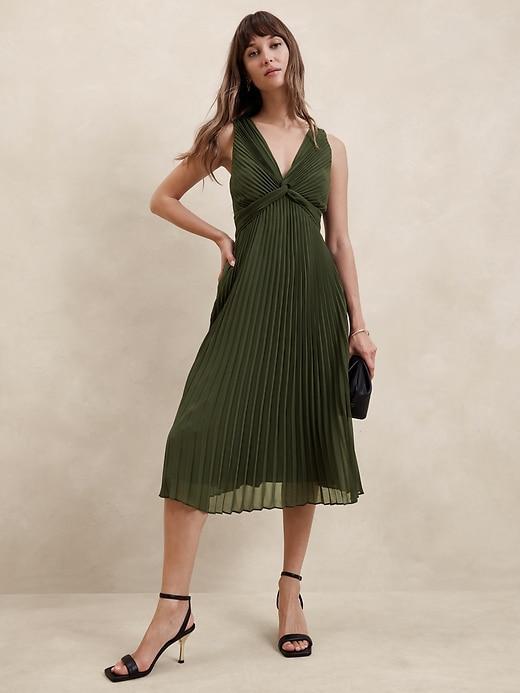 Chiffon Pleated Midi Dress Product Image