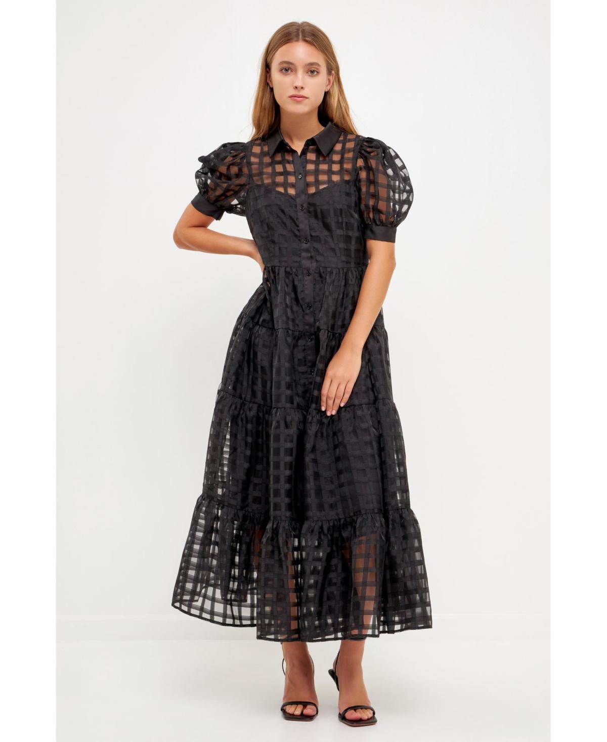 English Factory Womens Gridded Organza Tiered Maxi Dress Product Image