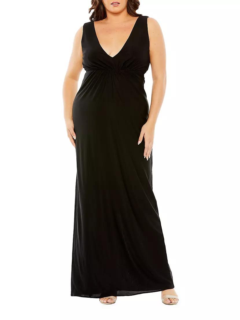 Plus V-Neck Cut-Out Back Jersey Gown Product Image