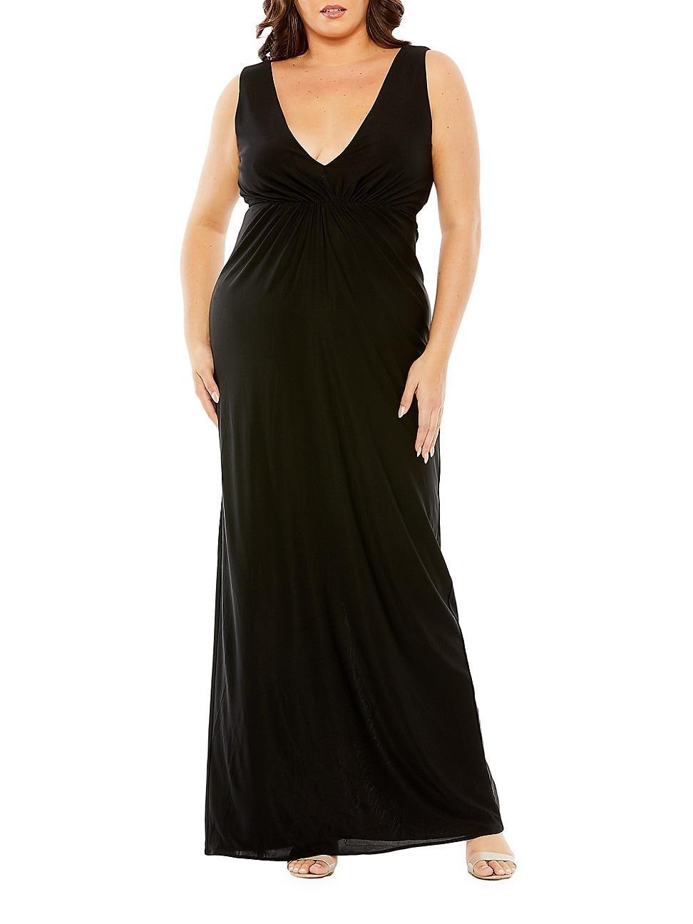 Womens Plus V-Neck Cut-Out Back Jersey Gown Product Image