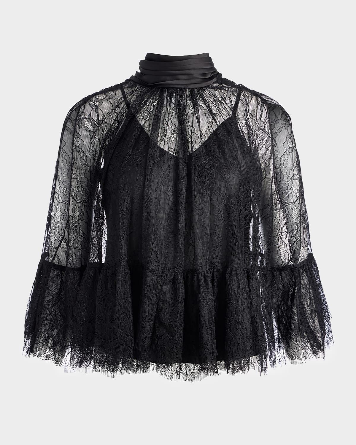 Zenon Lace Cape Top With Cami Lining In Black Product Image