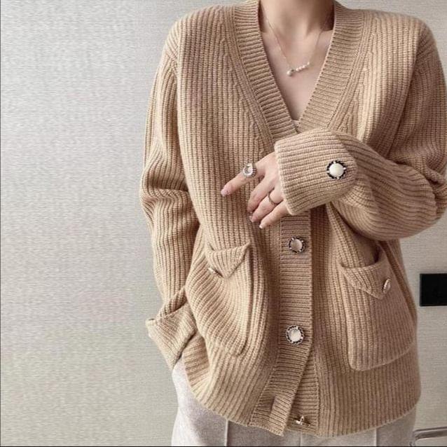 V-Neck Plain Button Cardigan product image