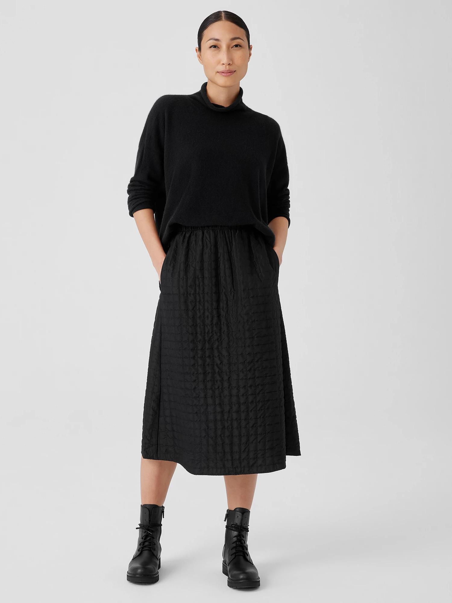 EILEEN FISHER Silk Habutai Quilted A-Line Skirtfemale Product Image