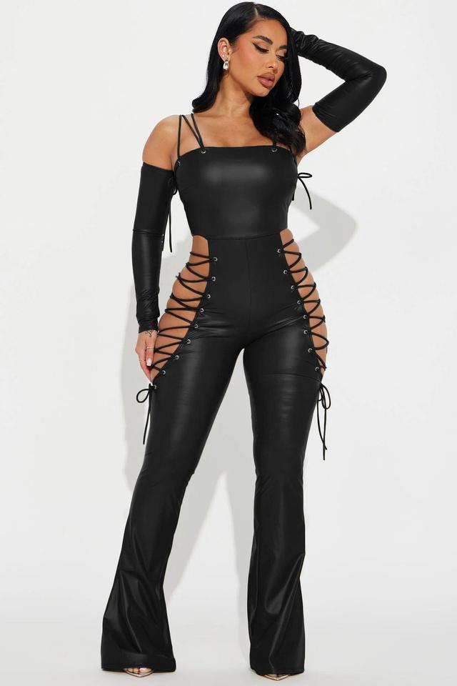 Double Life Faux Leather Jumpsuit - Black Product Image