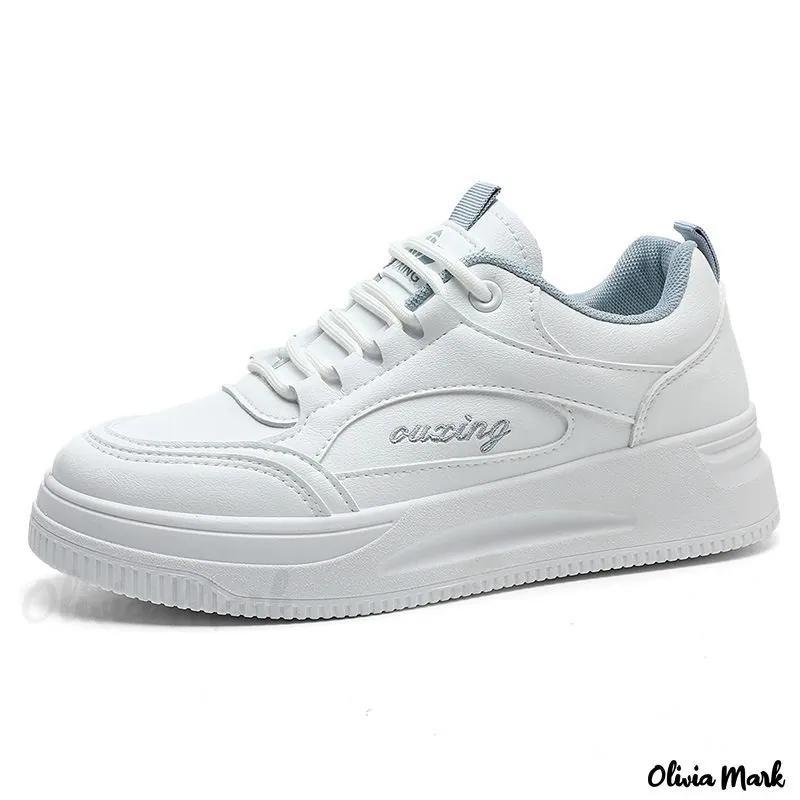 Olivia Mark – Leather White Sneakers Slip-Ons Tennis Shoes Product Image