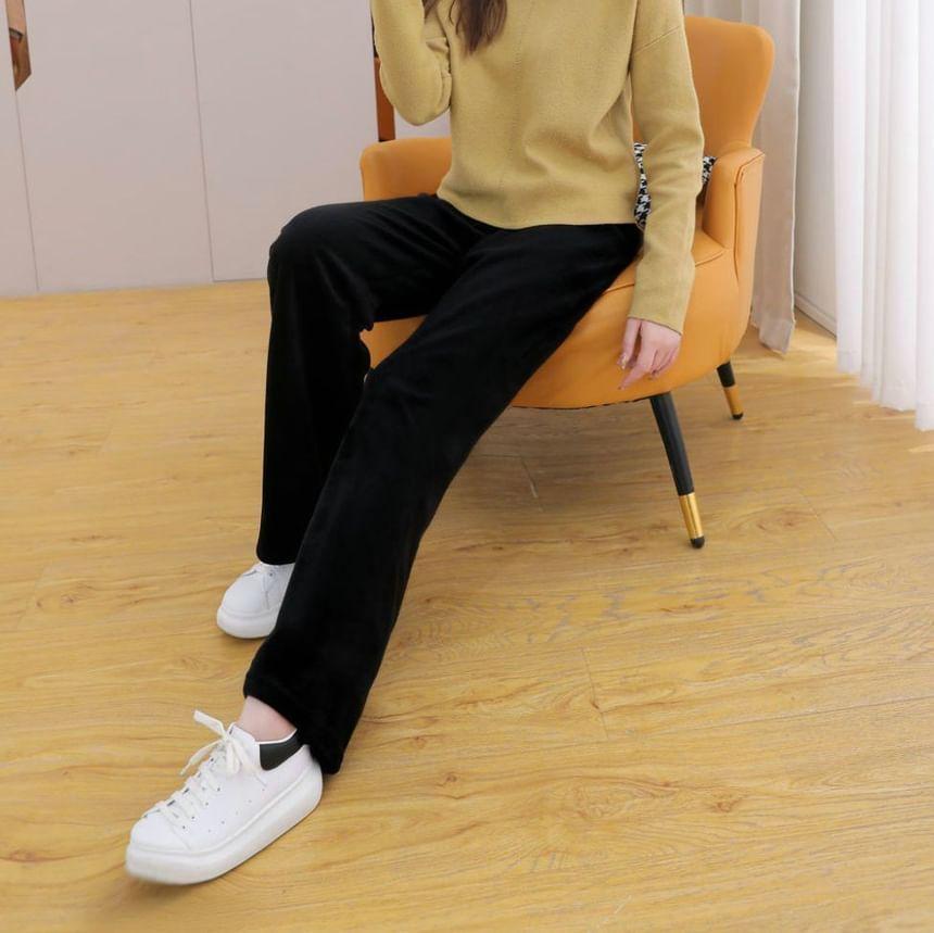 Mid Waist Plain Corduroy Loose Fit Pants Product Image