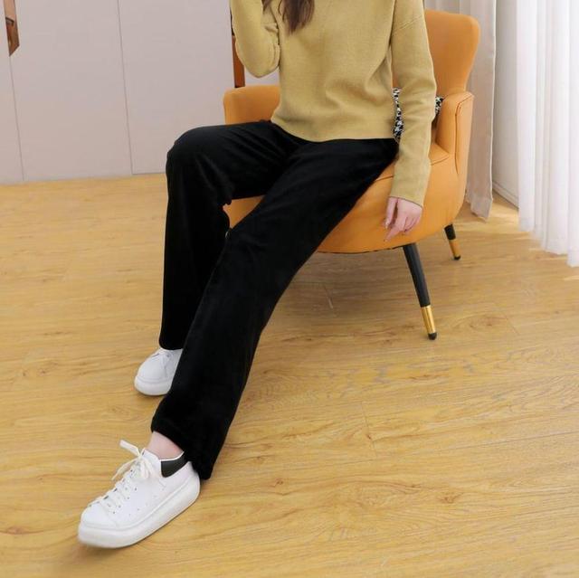 Mid Waist Plain Corduroy Loose Fit Pants Product Image