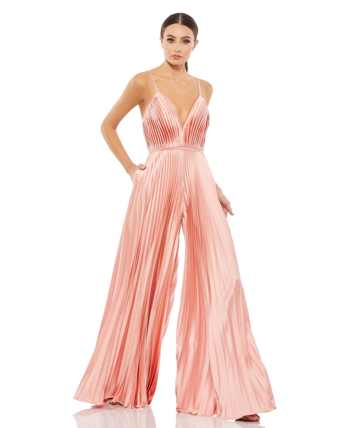 Ieena for Mac Duggal Pleated Satin Wide Leg Jumpsuit Product Image