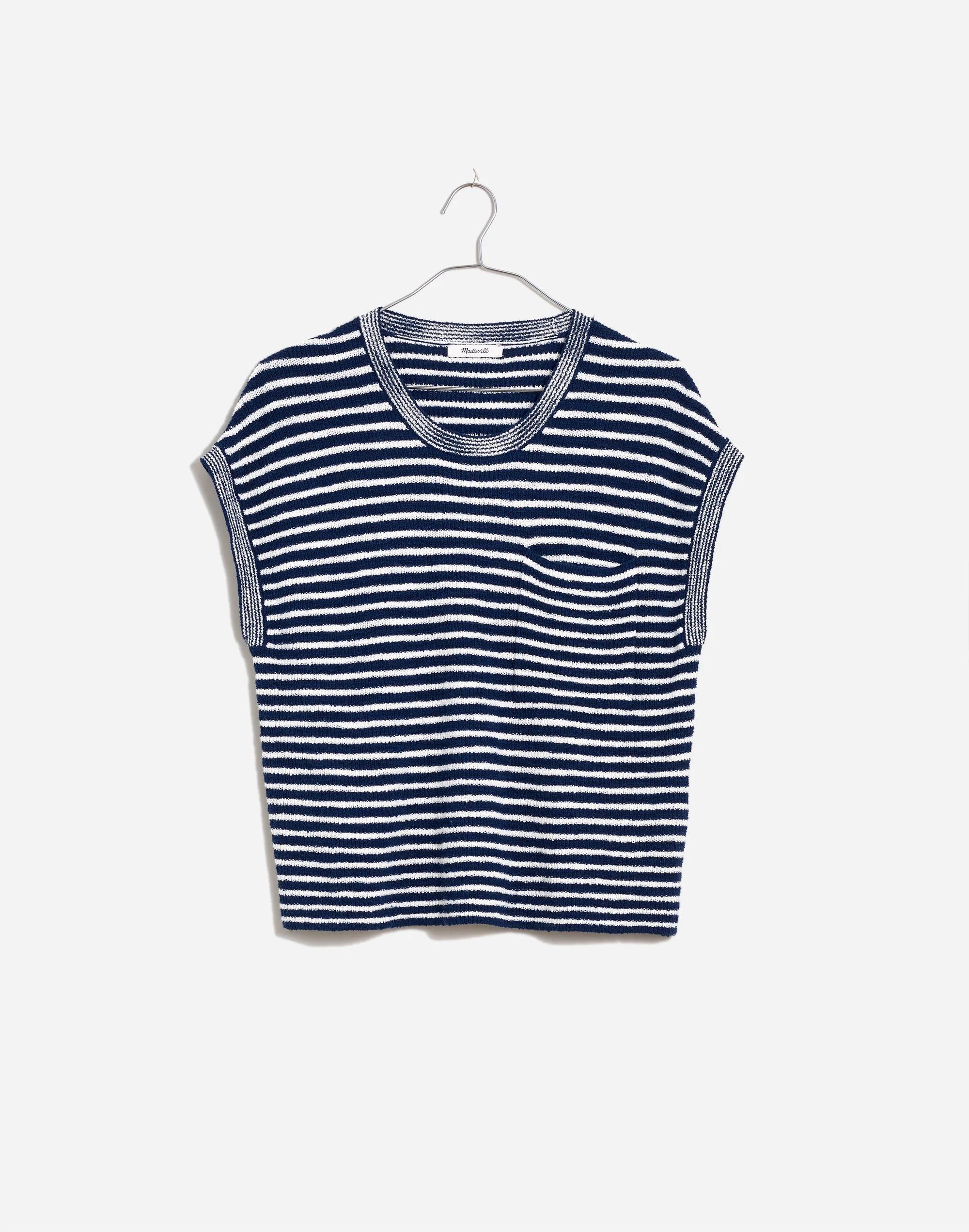 Ribbed Pocket Sweater Tee in Stripe Product Image