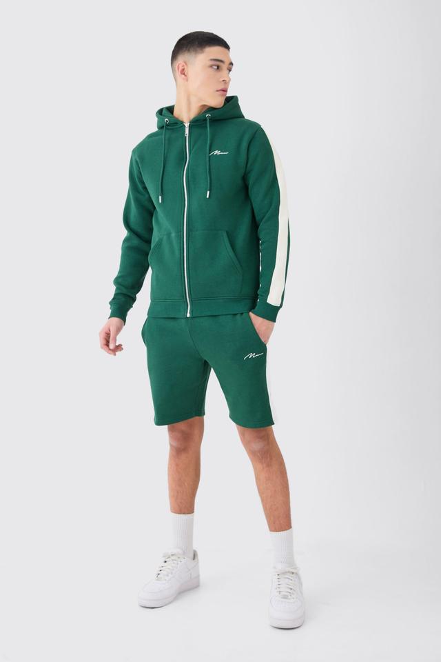 Mens Green Man Signature Slim Zip Through Colour Block Short Tracksuit, Green Product Image