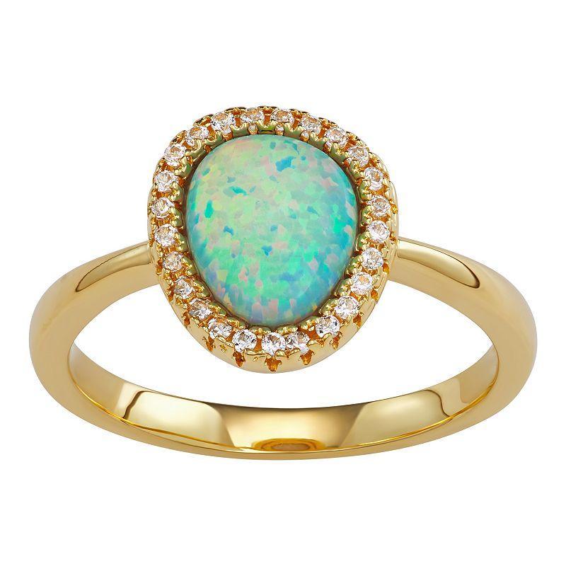 18K Gold over Sterling Silver Lab-Created Opal & White Sapphire Ring, Womens Blue Product Image