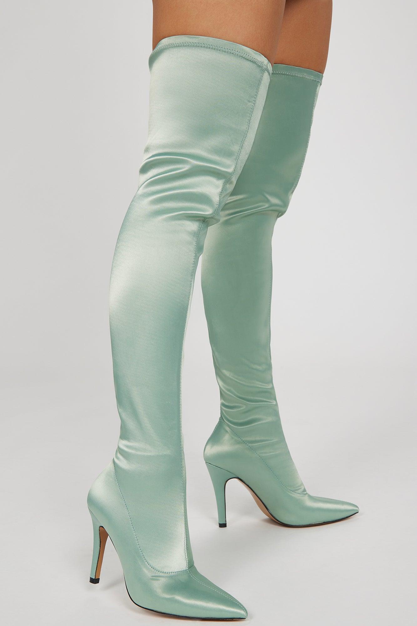 Always Your Babe Over The Knee Heeled Boots - Green Product Image