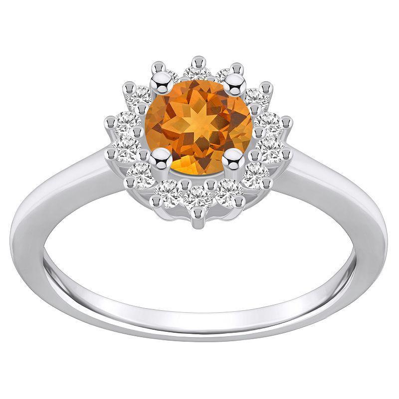 Alyson Layne 14k White Gold Citine & 1/4 Carat T.W. Diamond Halo Ring, Womens Orange Product Image