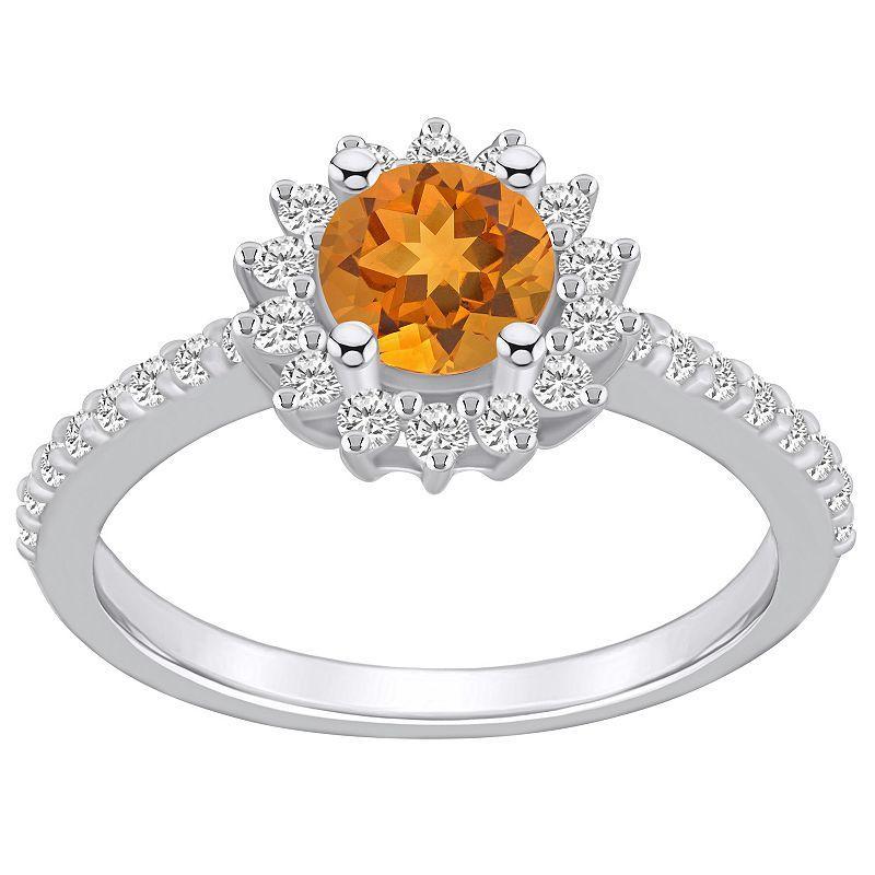 Alyson Layne 14k White Gold Citine & 1/2 Carat T.W. Diamond Halo Ring, Womens Orange Product Image