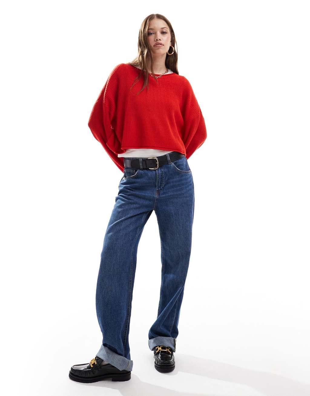 Miss Selfridge slouchy sweater in red Product Image