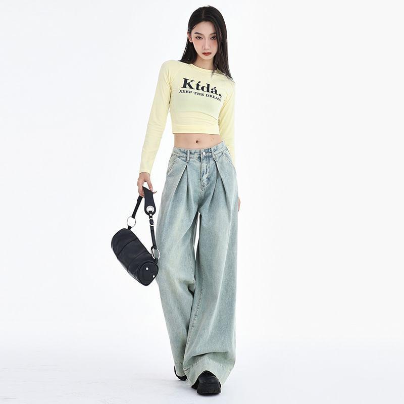 Low Rise Washed Wide Leg Jeans (Various Designs) Product Image