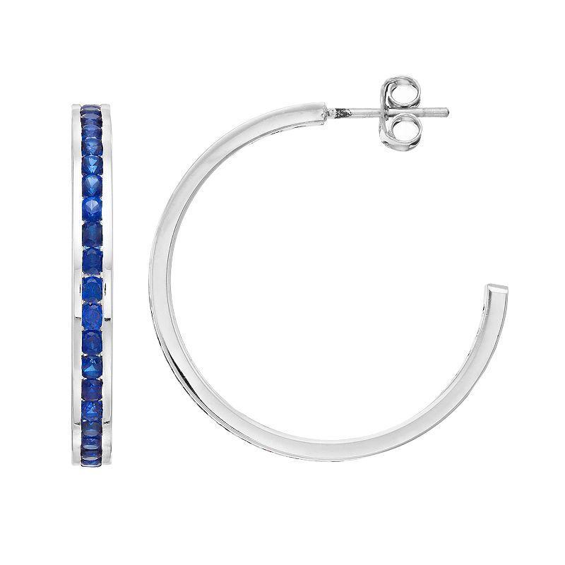 Traditions Jewelry Company Sterling Silver Channel-Set Peridot Birthstone Hoop Earrings, Womens, Blue Product Image