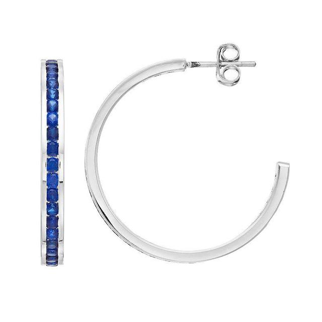 Traditions Jewelry Company Sterling Silver Channel-Set Peridot Birthstone Hoop Earrings, Womens Product Image