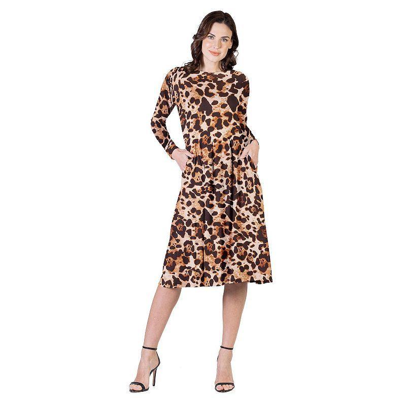 Womens 24Seven Comfort Apparel Cheetah Print Pleated Midi Dress product image