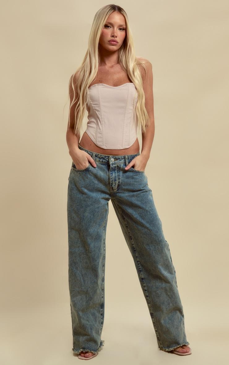 Vintage Wash Frayed Hem Boyfriend Jeans Product Image