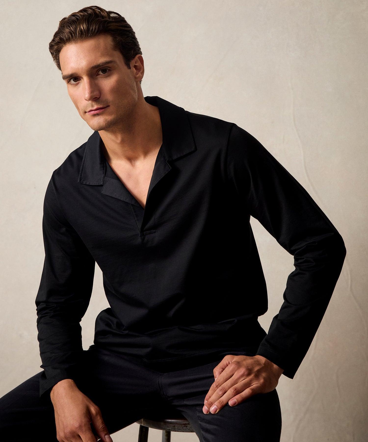 Luxe Jersey Montauk Polo in Black Product Image