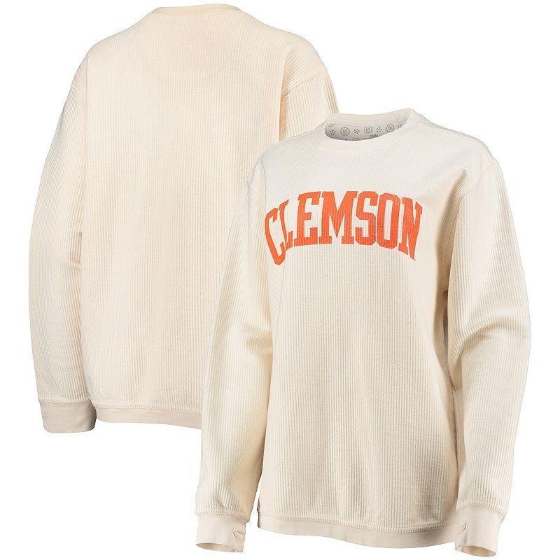 Womens Pressbox Clemson Tigers Comfy Cord Vintage Wash Basic Arch Pullover Sweatshirt Product Image