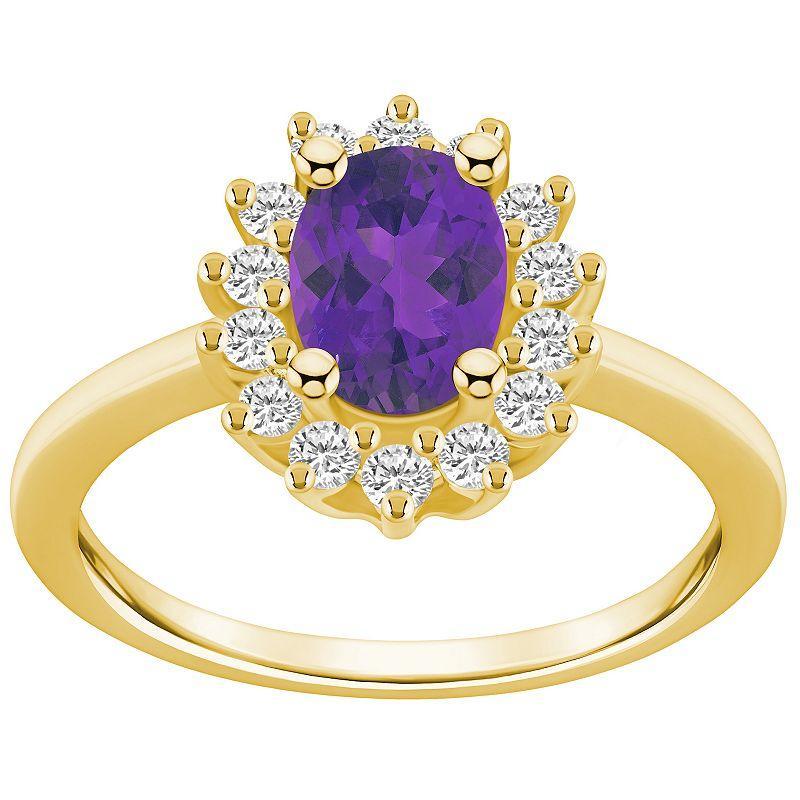 Alyson Layne 14k Gold Oval Cut Amethyst & 1/3 Carat T.W. Diamond Halo Ring, Womens Purple Product Image