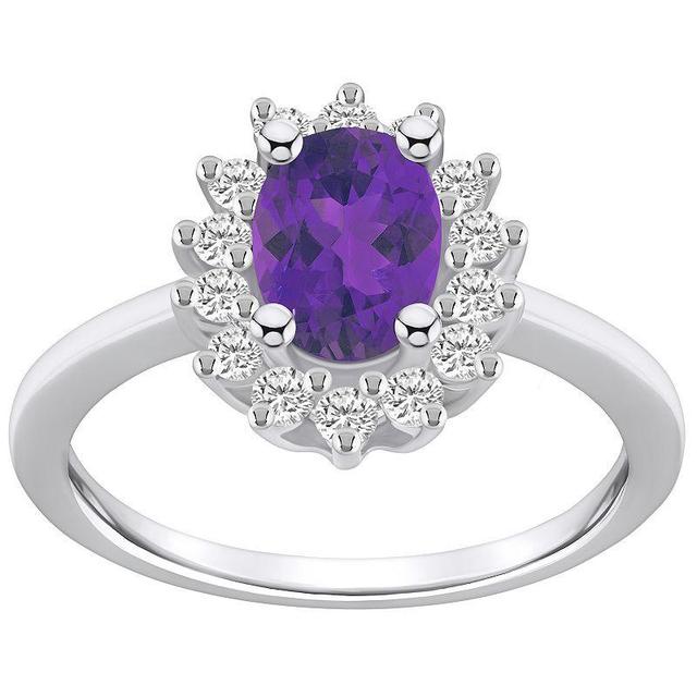 Alyson Layne 14k White Gold Oval Cut Amethyst & 1/3 Carat T.W. Diamond Halo Ring, Womens Purple Product Image