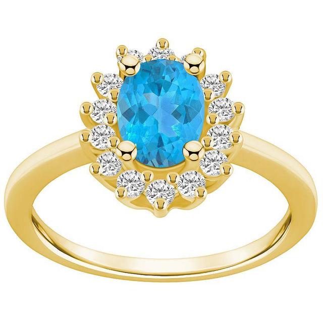 Alyson Layne 14k Gold Oval Cut Blue Topaz & 1/3 Carat T.W. Diamond Halo Ring, Womens Product Image