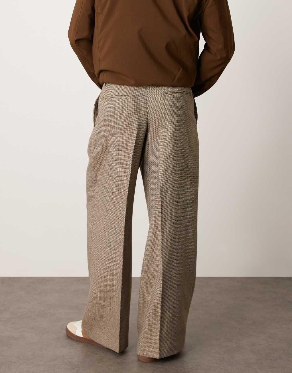 ASOS DESIGN smart loose leg pants in brown microtexture Product Image