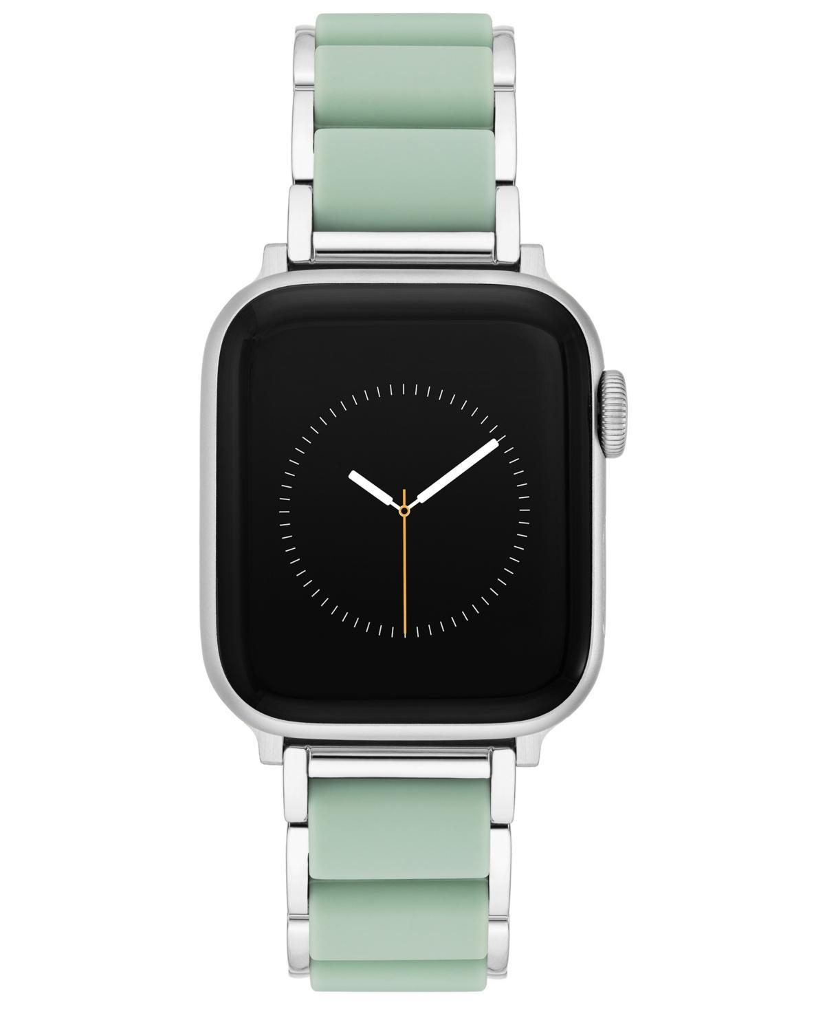 Anne Klein Womens Mint Silicone and Silver-Tone Alloy Link Bracelet Compatible with 42mm/44mm/45mm/Ultra/Ultra 2 Apple Watch - Mint Product Image