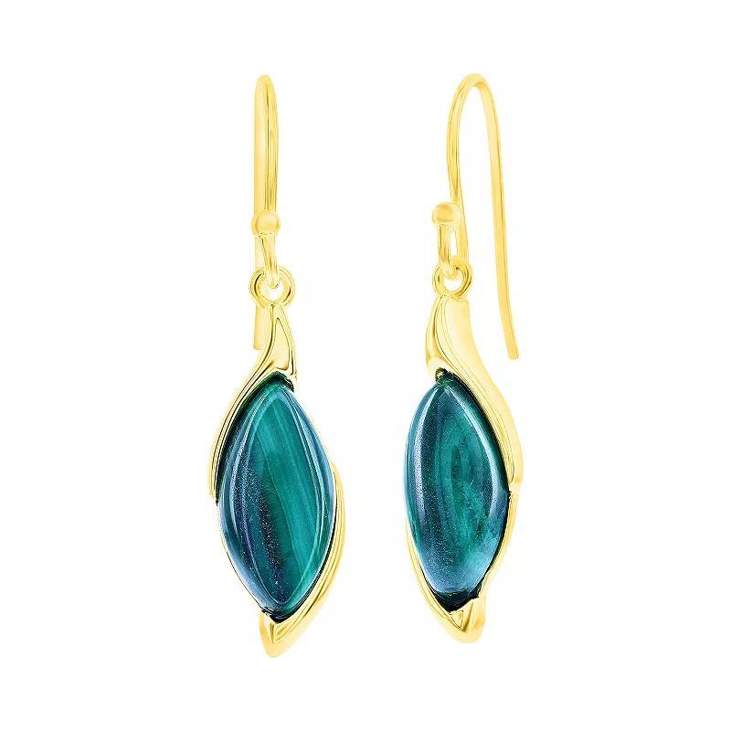 Sterling Silver Marquise Malachite Earrings - Gold Plated Product Image