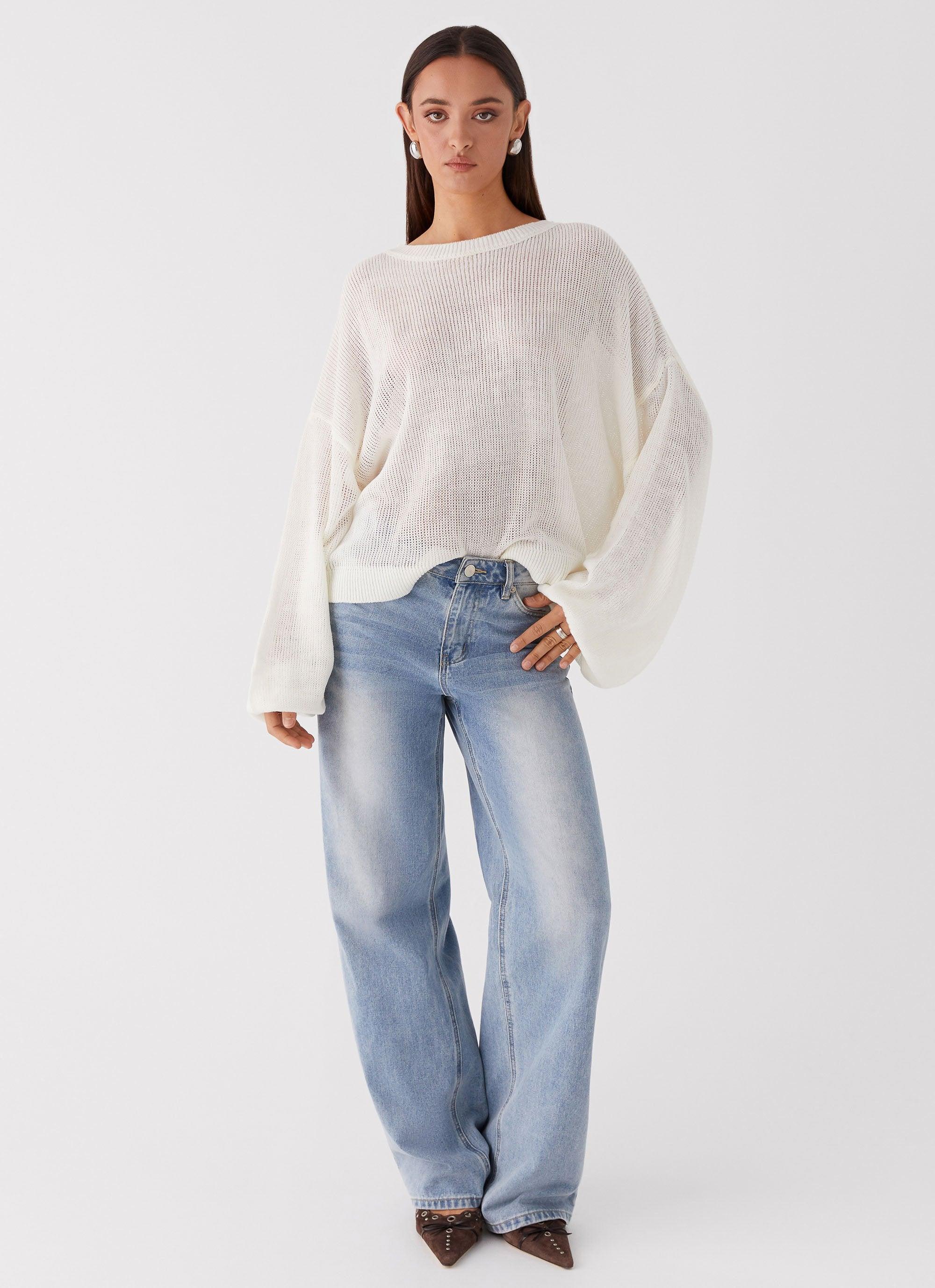 Tyla Oversized Knit Sweater - White Product Image