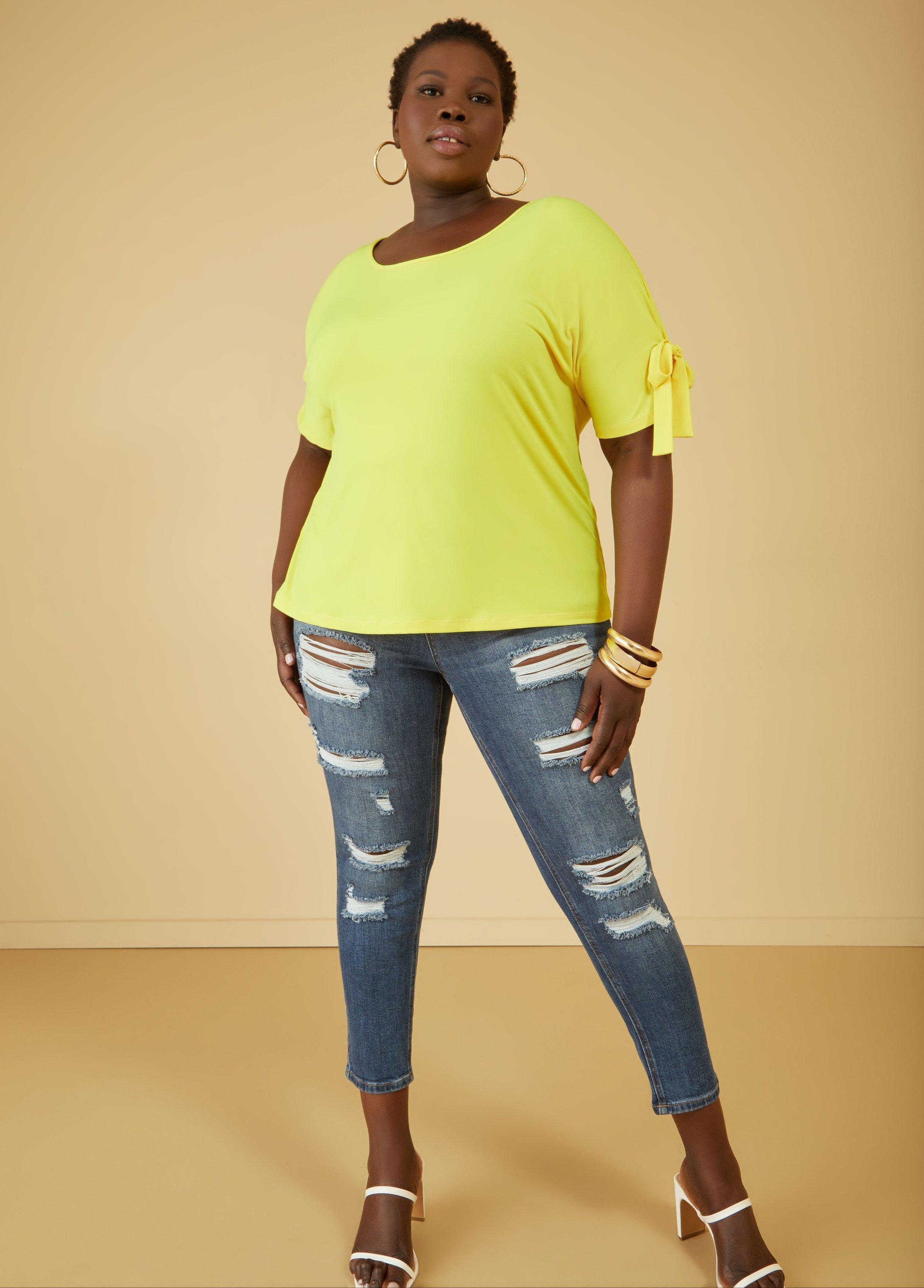 Plus Size Grommet Detailed Stretch Knit Top Ashley Stewart Product Image