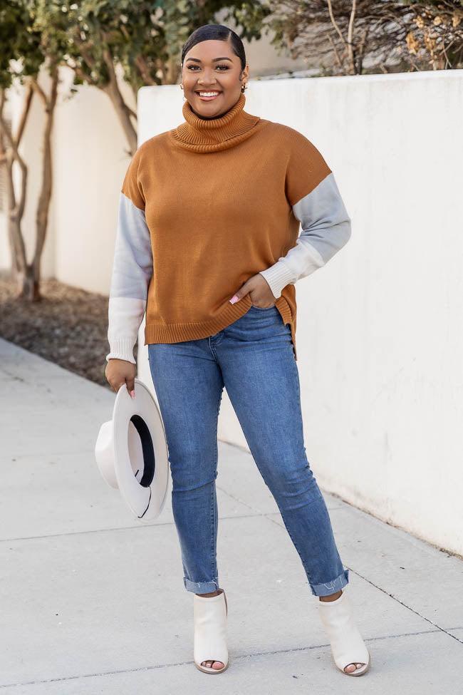 Brown Colorblock Turtleneck Sweater  FINAL SALE Product Image