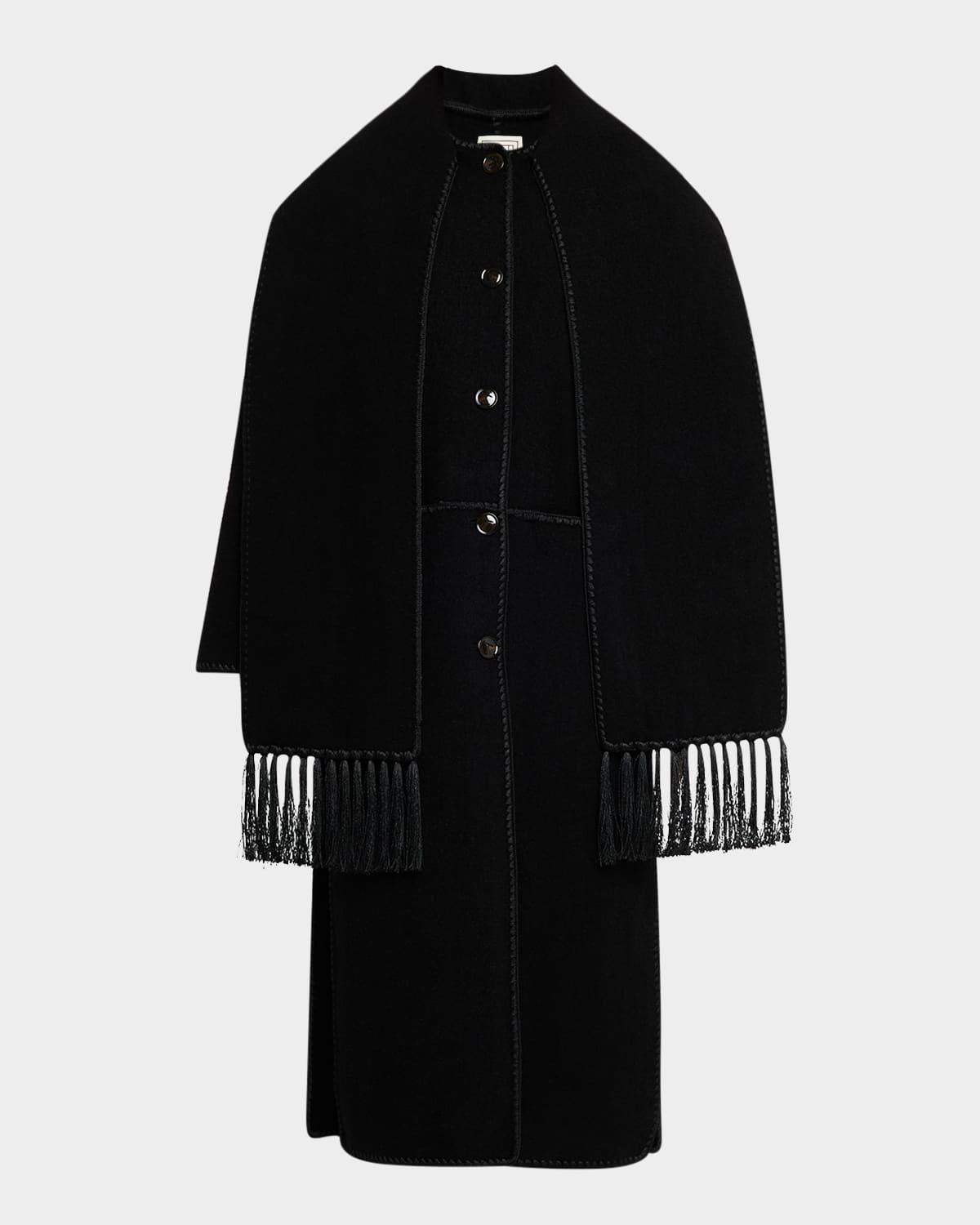 Embroidered Scarf Coat In Black Product Image