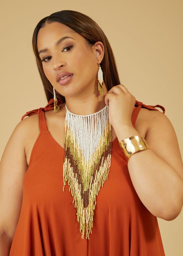 Plus Size Beaded Fringe Necklace Set Ashley Stewart Product Image