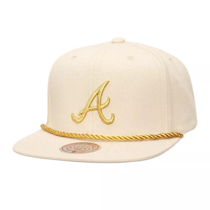 Mens Mitchell & Ness Cream Atlanta Braves Golden Ivory Snapback Hat Product Image